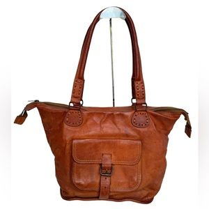 Noonday Collection Rustic Leather Tote Shoulder Bag Cognac Goat Leather